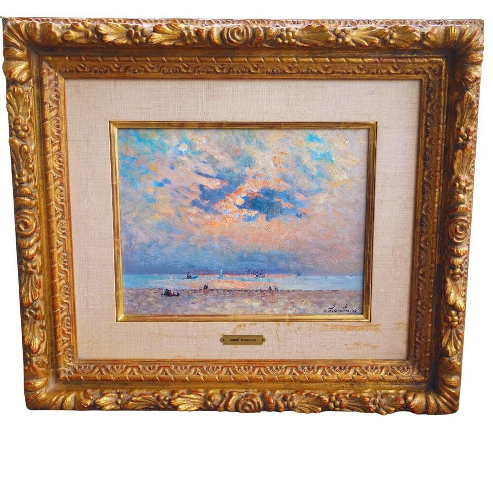 Original André Hambourg Oil Painting 1964 - Beach Scene French Impressionist Art